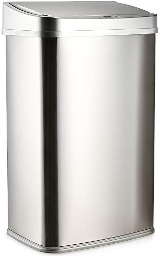 NETTA 50L Sensor Bin for Kitchen - Large Touch-Free Automatic Motion Sensor Waste Rubbish Bin, Dustbin, Trash Can - Rectangular Stainless Steel Silver 50 Litre