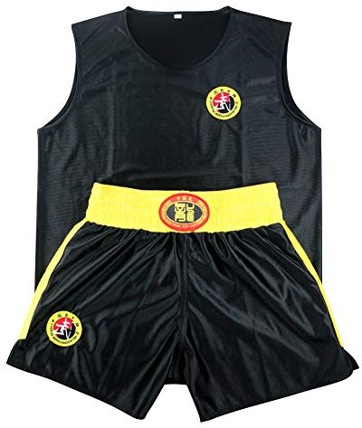 Yudesun Sanda Boxeo Artes Marciales Ropa Niños Adulto Unisex - Judo Rendimiento Muay Thai Karate Kungfu Performance Escenario Estilo Chino Traje Lucha Negro 160cm