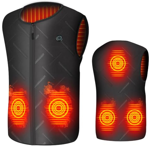 Gilet Chauffant Electrique avec 3 Température Réglable, Homme Femme Vêtement de Chauffage avec 5 Zones de Chauffé, Gilet Chaud D'hiver pour Activités de Froides, Ski, Pêche, Chasse (XL, Noir)