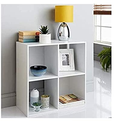 spot on dealz® Wooden Storage Shelving Unit Bookcase Home Office Use Display Furniture Living Room Décor Easy to Build (4 Cube Shelf-White)