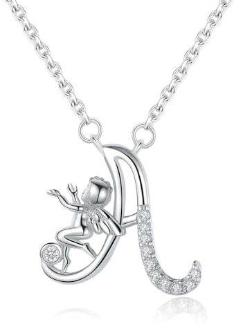 VIKI LYNN Collier Initiale pour Femme en Argent Sterling 925 Alphabets Lettre A et Collier Ange