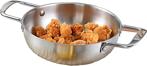 LATRAT 22CM Edelstahl Schmorpfanne,Resist Servierpfanne,Unbeschichteter Edelstahltopf,Küchensuppenkochwerkzeug,Multifunktionale Bratpfanne Geeignet für Induktionskochfelder Spülmaschinenfest.