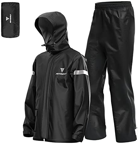Lixada Men Motorcycle Rain Suit Outdoor Reflective Waterproof Rain Jacket and Pants Rain Gear for Bike Riding Cycling Camping Hiking