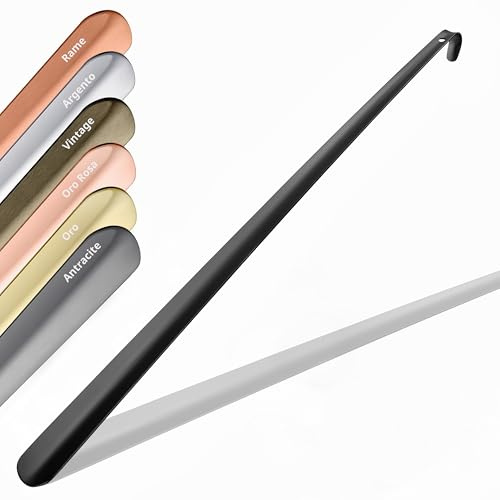 JK Trade® 62 cm stabil rostfritt stål skosked lång | 2 mm polerad skohorn i metall lång för att stå, snabb och enkel | optimerad längd och bredd | skohorn | business | hängande