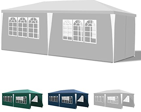 Yakimz Cenador de jardín resistente al agua y UV, estable y resistente al invierno, carpa para fiestas al aire libre con 6 paredes laterales y ventanas, para exterior, jardín