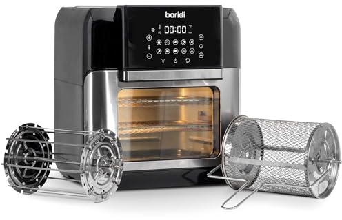 Baridi Large Air Fryer Combi Oven, Rotisserie and Grill, 10 Preset Functions, Full Accessory Kit, 1500W, 12L, Perfect For The Whole Family, Black and Silver - DH191