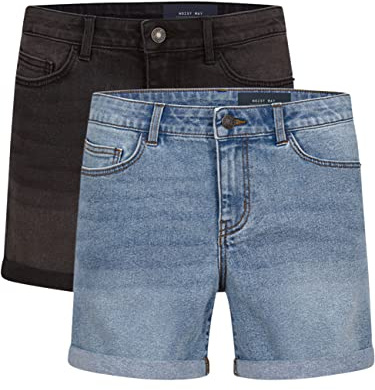 Noisy may BeLucky Lot de 2 shorts en jean pour femme - Short d'été basique en denim stretch coton bleu noir S M L XL XXL