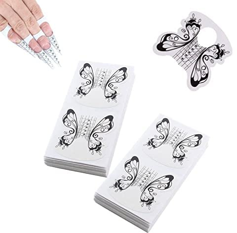 BeautyLeader 200 Pcs Nail Form Guide Acrylic Tip Extension Forms Black And White Color Sticker Rroll Manicure Tool for Acrylic Long Shape Nail Extension Bluider Forms