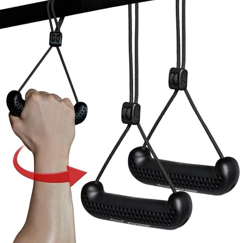 GD Fly Grip Pull Up Handles for Neutral Grip & LAT Pull Down Attachments – Perfect Grips for T-bar Row, D Handle Cable Attachment, Gym Equipment (Black Grip(Black Strap))