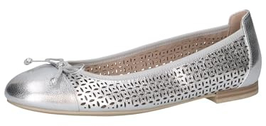 CAPRICE Bailarinas de Cuero para Mujer con Estampado de Agujeros, Metal Plateado, 36 EU