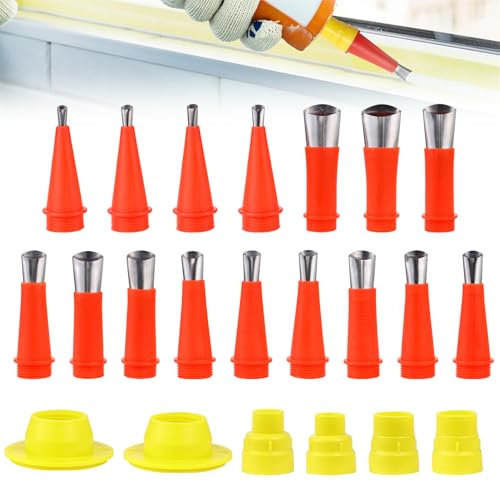 Edelstahldüsen Silikonspritze 22 Stück Universal Integrierte Gummidüse Werkzeug Kit Edelstahl Dichtungsdüse Verschiedene Größen Kartuschenspitzen Haushalt Dichtmittel Werkzeug für Fenster Badezimmer