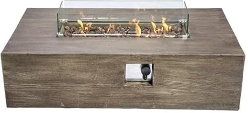 STL HOME 42 Rectangular Cast Wood Fire Pit Table Outdoor Gas Fire Table & Storage Box