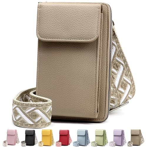 DBPBToU Pochette Téléphone Portable, Sacoche Femme Bandoulière avec Bandoulière Réglable, Sac Téléphone Portable Femme Portefeuille en Cuir PU pour Téléphone 7'' (Abricot)