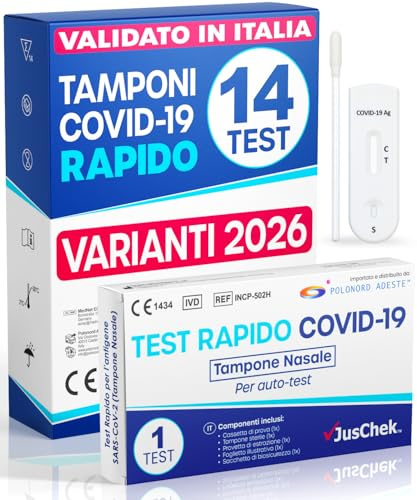 Adeste – 14 Tamponi Covid 19 rapido 2026 - Test Nasali Nuove Varianti 2026 - Sensibilità 100% a carica virale alta - Certificati per Uso Domestico - Risultato rapido