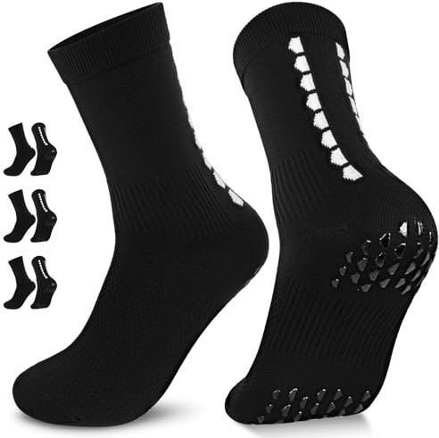 PERMANENTLY001 Calzini Calcio Antiscivolo Uomo Donna sottile Calzini Pilates Grip Compressione Estive Traspirante Calzino Allenamento Football Basket Yoga Rugby Corsa Cidlismo 36-43 Neri M 3P