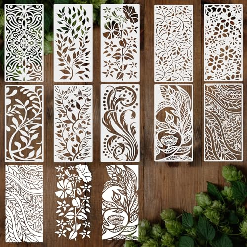 OOTSR 10Pièces Géométrie Pochoirs pour Peinture Réutilisable,15x30cm Fleur Pochoir pour Dessin Bricolage Fournitures Bois Mur Maison Décor