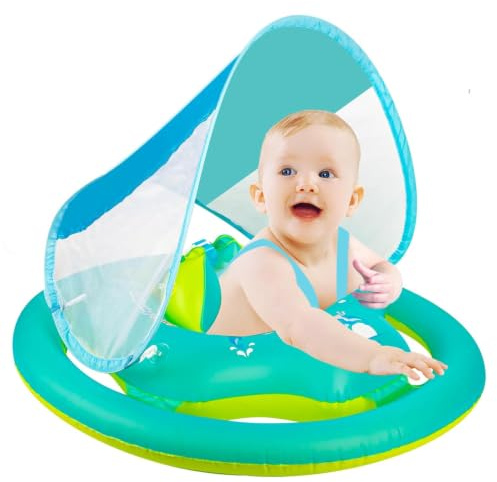 Inflatable Baby Swimming Float 0-6 Months Baby Pool Float with Seat 6-12 Months Infant Toddler Swimming Float Newborn Baby Swim Float Swimming Ring for Baby 6-12-36 (Blue, DRing-L)