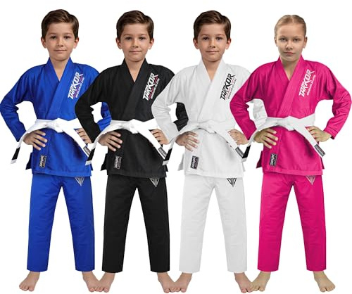 TARKAR Sports IBJJF Ultra Light BJJ Brazilian Jiu Jitsu Gi for Kids with Preshrunk Fabric(White, K3)