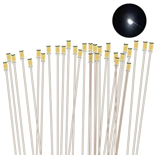 30 stycken förkopplade SMD mikro LED-dioder, 0805 lödd mini LED-lysdiod med 16 cm mikrolitslinjer för gör-det-själv, modelltillverkning, modelllayout, dekor, 20 mA (vit)