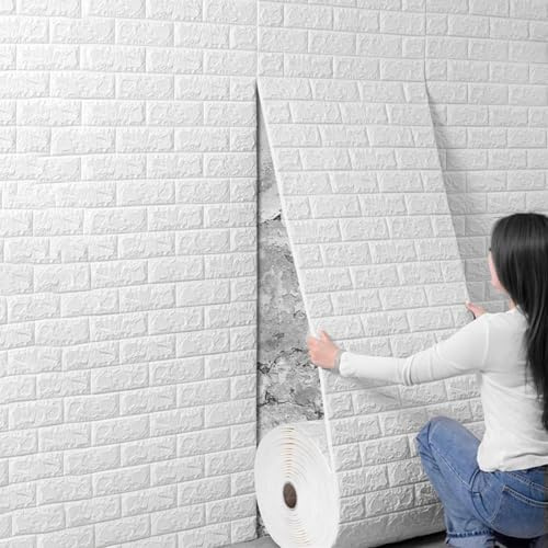 Rollo de papel tapiz lavable para cocina, 70 cm de ancho, autoadhesivo, para lavandería, baño, ladrillo, texturizado, paneles de techo/revestimiento de pared