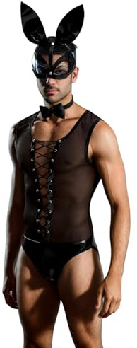 Generisch Ensemble de Cosplay pour Homme Lapin Déguisement Ensemble de Lingerie Set pour Jeu de Rôle Costume de Nightclub Tenue Homme Slip Taille 5, Noir , taille unique