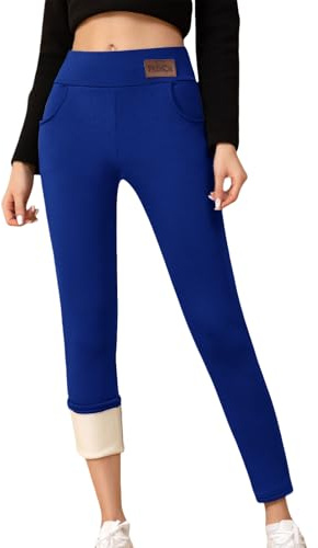 Rianclud Women's Leggings Sherpa Lined Yoga Pants Fleece Tummy Control Leggings High Waist Pencil Pants Winter Warm Tights Blue