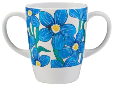Rosa Lifestyle Two Handled Melamine Mug – Lightweight 126g, 400ml/14oz Capacity – Adult Drinking Mug, Drinking Cup, Sippy Cup for Adults (Blue Floral)