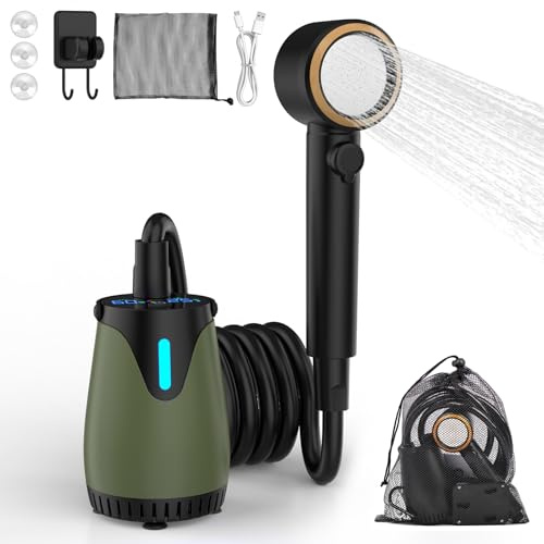 Doccia da Campeggio Portatile 8000mAh Doccia Portatile con 3 modalità di Spruzzo Pompa Doccia Subacquea Ricaricabile USB con 5 velocità Display LCD IPX8 per Camper Viaggio Spiaggia Animali Domestici