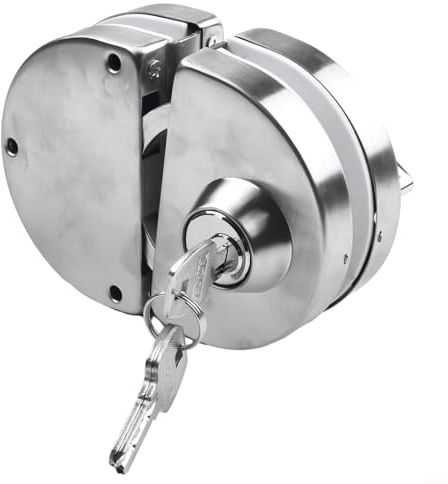 Serrure de porte en verre à double boulons en acier inoxydable avec serrure à clé extérieure et bouton à l'intérieur, s'adapte à 8 portes coulissantes ou battantes sans cadre de 12 mm