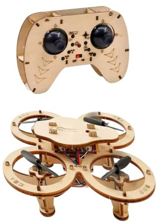 DIY trä drönare byggsats, 3D trä DIY RC flygplan kit med 2,4G fjärrkontroll, STEM Educational Assembly drone kit för festivaler Campus tävlingar Priser Underhållning