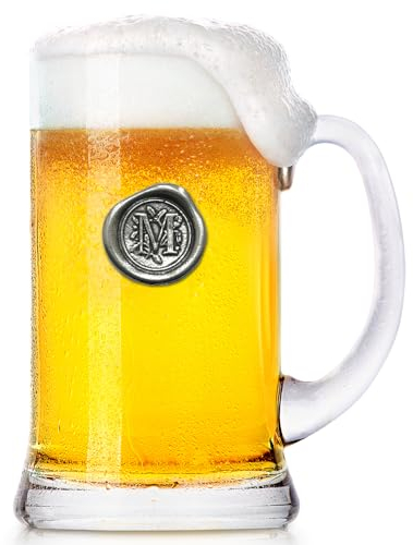 English Pewter Company Chope de bière en verre de 1 pinte de bière Monogram Initial Tankard - Cadeau personnalisé avec votre choix d'initiale (M) [MON013]