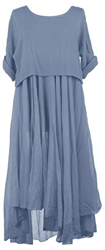 Ladies Women Italian Lagenlook 2 Piece Teabag Cotton Shrug Top Flare Long Midi Maxi Dress One Size