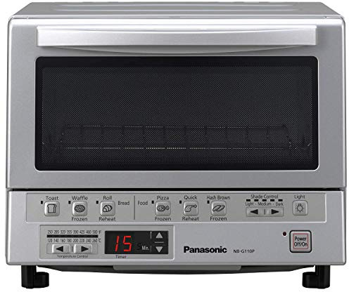 Panasonic FlashXpress Compact Toaster Oven with Double Infrared Heating, Crumb Tray and 1300 Watts of Cooking Power - 4 Slice Countertop Toaster Oven - NB-G110P (Stainless Steel) (Renewed)