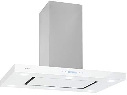 Klarstein Valeria Hotte Îlot - 230W, débit max. 650 m³/h, 3 niveaux de puissance, éclairage LED, panneau tactile, verre, inox, éco-énergétique, PureAmbience Concept, blanc