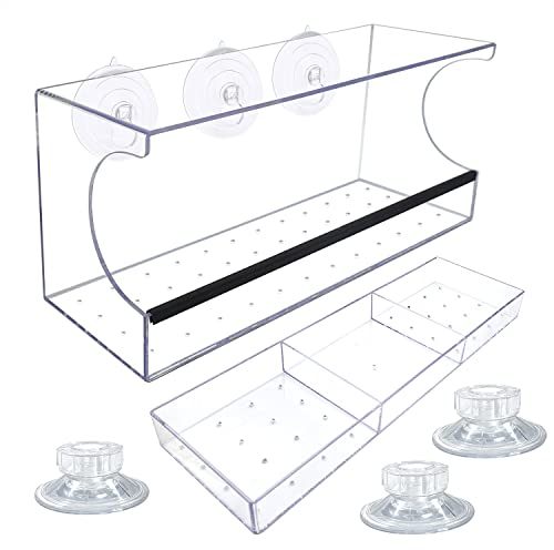 Zeqeey Großes Fenster Vogelfutter Transparenter Acrylkunststoff mit Lebensmittelschale Saugnapf Abflusslöcher, mit Mischsamen, um Wilde kleine Finken zu füttern