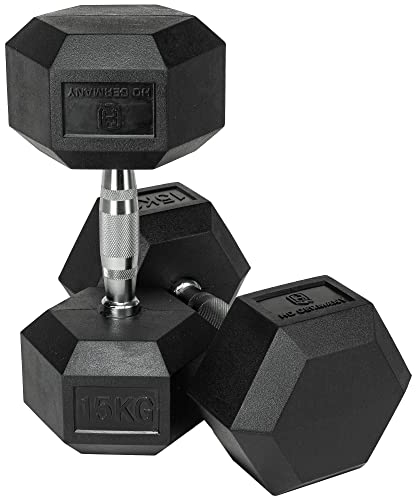 HQ Germany® Hexagon Hanteln 15kg 2 Stück | Geruchsarm, ±1,5% Gewichtstoleranz | 15kg Hantel, 15 kg hanteln 2er Set, Kurzhantel, Dumbbell, 15 Kilo Hantel Set, Hantelset Hexagon
