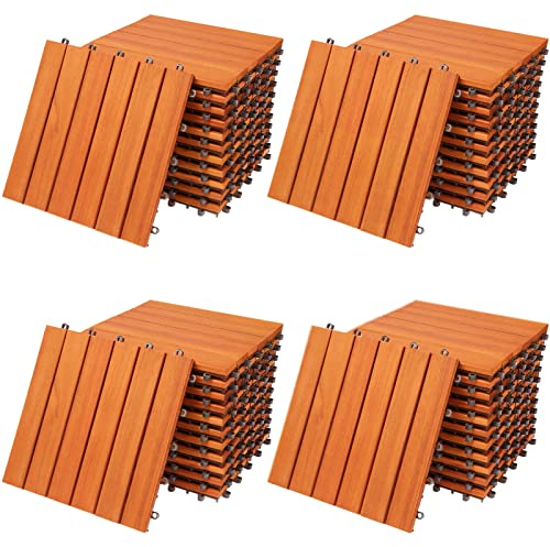 CASARIA® 44x Eucalyptus Wood DeckingTiles | 30x30cm | Cuttable Interlocking System | Drainage System | Garden Patio Click Lock-in Flooring Deck | FSC-Certified Eucalyptus | 44 Tiles