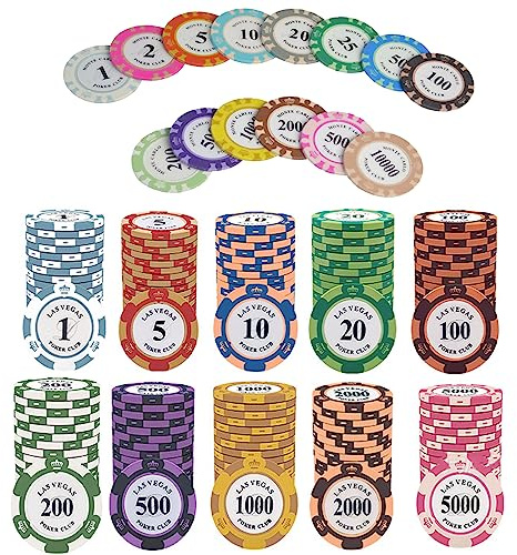 YouYuer 50PCS Fichas de Poker Profesionales,Juego Fichas de Póquer Entretenimiento de 10 Colores con Valor Nominal Fichas de Texas Hold'em Fichas de Casino de Ruleta de Póquer Poker Chips