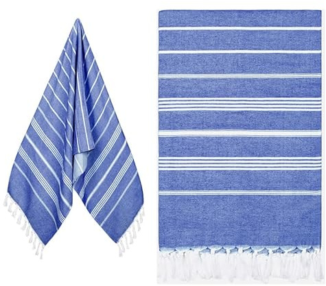 Eucomir Toalla Playa Grande Algodon 80 x 190CM Originales - Fouta Beach Towel con Flecos,Toalla Seca Rápida, Sin Arena, para Playa, Natación,Viaje,Azul Real