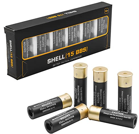 Zhongren Airsoft Shotgun Grenades 15 Cartouche de Fusil de Chasse Ronde 6MM BB Plastique Shotgun Remplacement Shell Magazine 6 Pack Compatible avec Cyma Double Eagle Tokyo Marui M870 Shotgun (Noir)