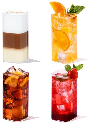 H E L P Y Glass - 4er Set - Aesthetic Longdrinkgläser Set- Spülmaschinenfest - Perfekt für Iced Coffee, Matcha, Limonade, Milchshake, Smoothie, Saft, Cocktail [300ml]