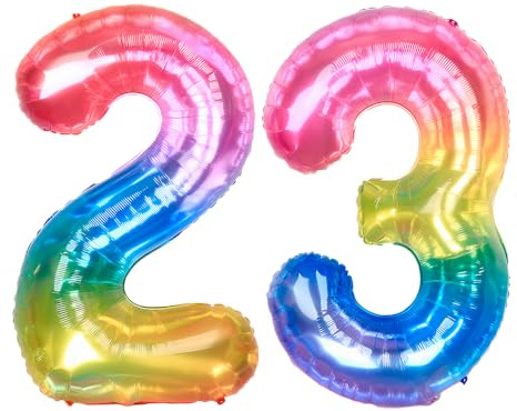 Ponmoo 40 inches Foil Balloons Numbers 23/32 Neon Rainbow (101cm), Inflatable Helium or Air, Giant Balloon Number 0-9, 10-29, 30-100, Grand Balloons for Anniversary Wedding Birthday Party Decoration