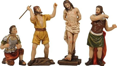 FADEDA 4 figuras de la pasión: flagelación/altura: 13 cm/pintadas a mano/detalladas figuras de belén - decoración de mesa de Navidad cuna accesorios