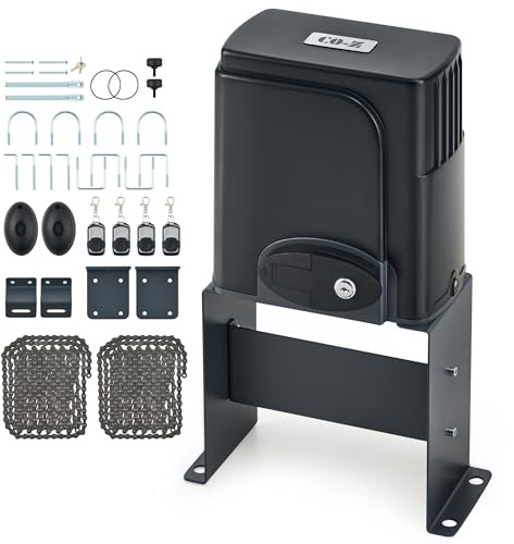 CO-Z CGHL14 Automatic Gate Opener, HomeLink Compatible Sliding Gate Opener for 1400lb 40ft Gates, Electric 280W Chain Operated Gate Opening Kit with IR Sensors Remotes, Driveway Home Garden