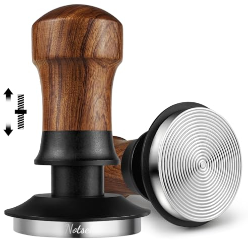 NOTSEK Tamper 58mm, 30lbs Anpressdruck Kaffee Tamper mit Ripple Base, Walnuss Druckregulierender Espresso Tamper, Kalibriert Feder belastet Tamper für 58mm Siebträger