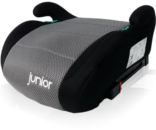 Sitzerhöhung mit ISOFIX Befestigungssystem i-Size Norm Kinder Auto Sitz 125 – 150 cm Körpergröße ECE R129 (GRAU/SCHWARZ)