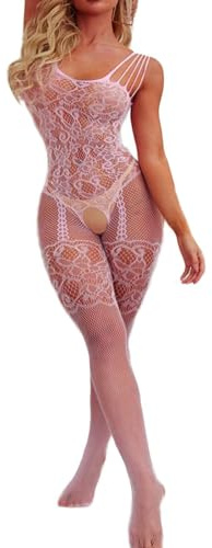 Buitifo Lingeire for Woman Sexy Bodysuit Bodystockings Fishnet Tights Rave Outfits (Pink,M)