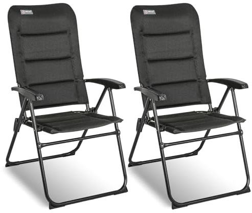 Homecall 2 er Set Campingstuhl Faltbar Gartenstuhl Klappbar Hochlehner Belastbar 150 KG - Balkonstuhl Angelstuhl Terrassenstühle, 5-Fach Verstellbare Rückenlehne mit Armlehne für Camp, Garten, Balkon