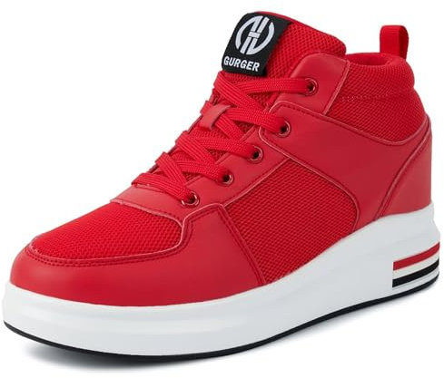 GURGER Damen Keilabsatz Sneakers Atmungsaktiv Leichte Plateau Turnschuhe Wedges Sportschuhe Keilsneaker, Rot Größe 38