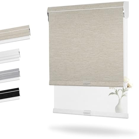 Boolegon Dual Roller Shades, Cordless Double Window Shades Blackout and Light Filtering Shades with Valance, Day and Night Roller Blinds for Home Office Door, Jacquard Beige & White, Custom Size